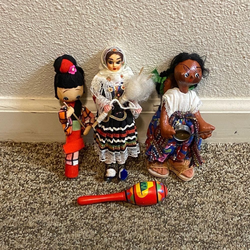 Handcrafted Multicultural Doll Set with Red Maraca - Kids Toys And Home Decor